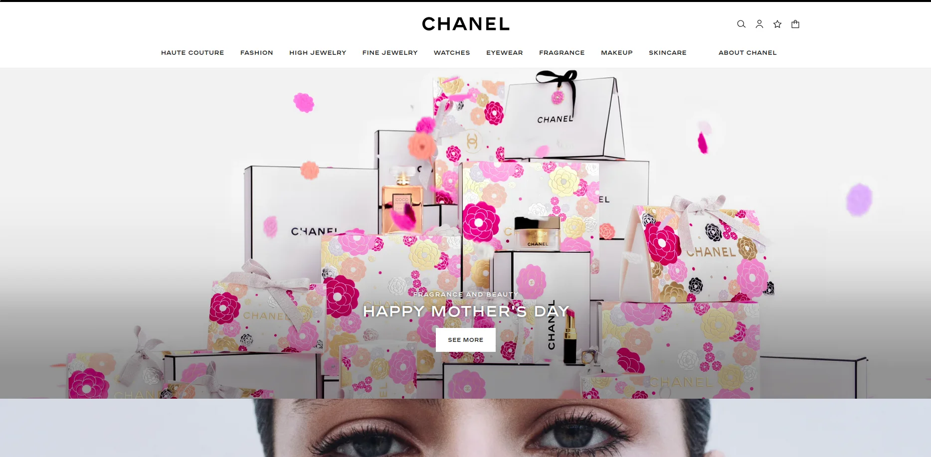 Chanel website, lover brand archetype in fashion
