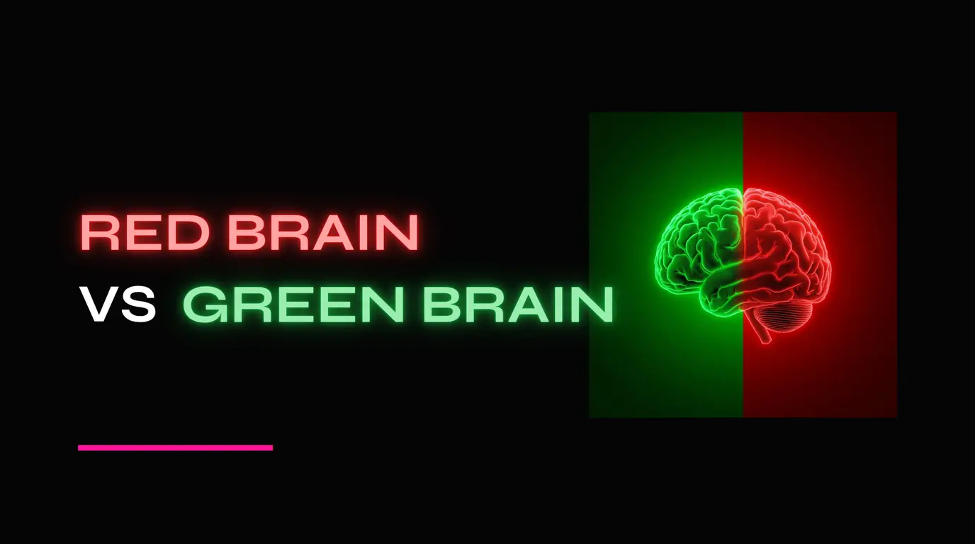 Pain point marketing explained by Tereza Škraňka. Editorial visual metaphor for the neuroscience of buyer's remorse and the green-brain alternative to manipulative copywriting
