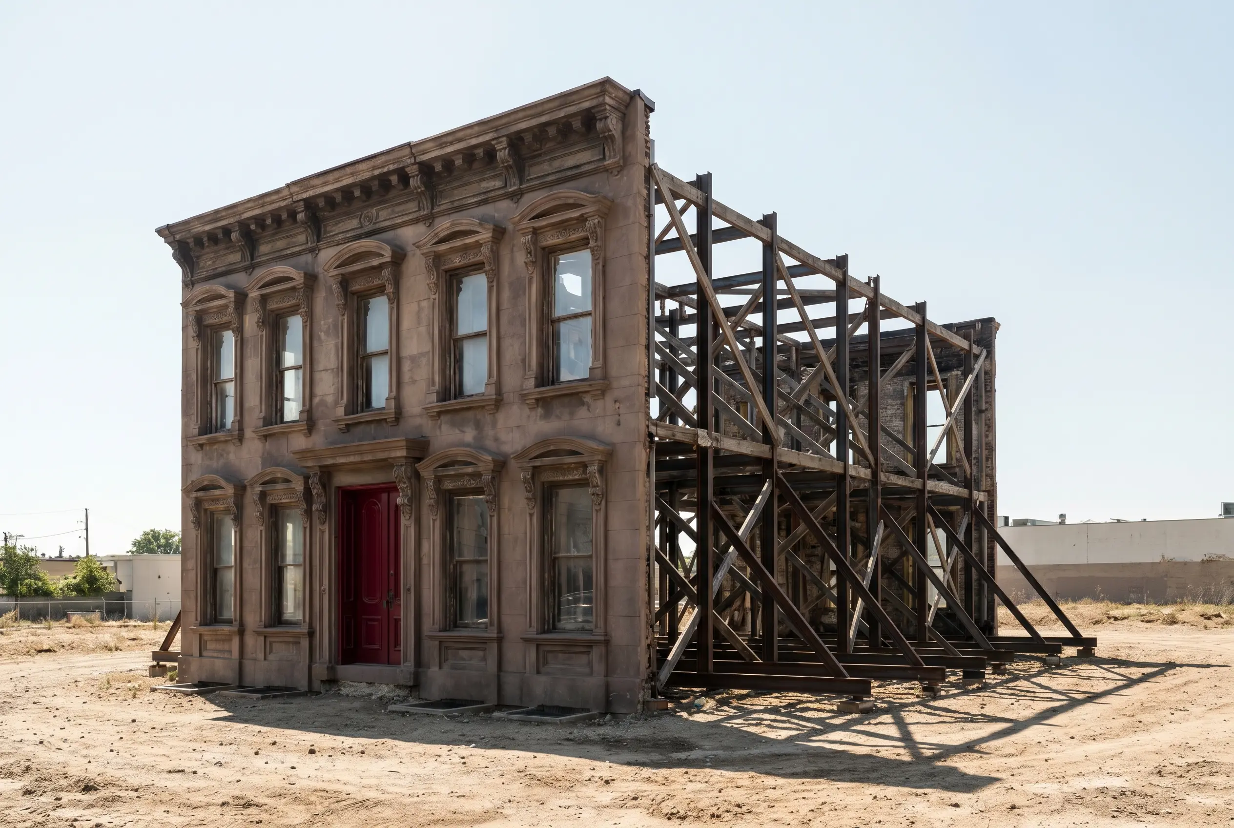 Building a business around the wrong gift — a polished facade with bare scaffolding behind it, why your brand feels like a costume