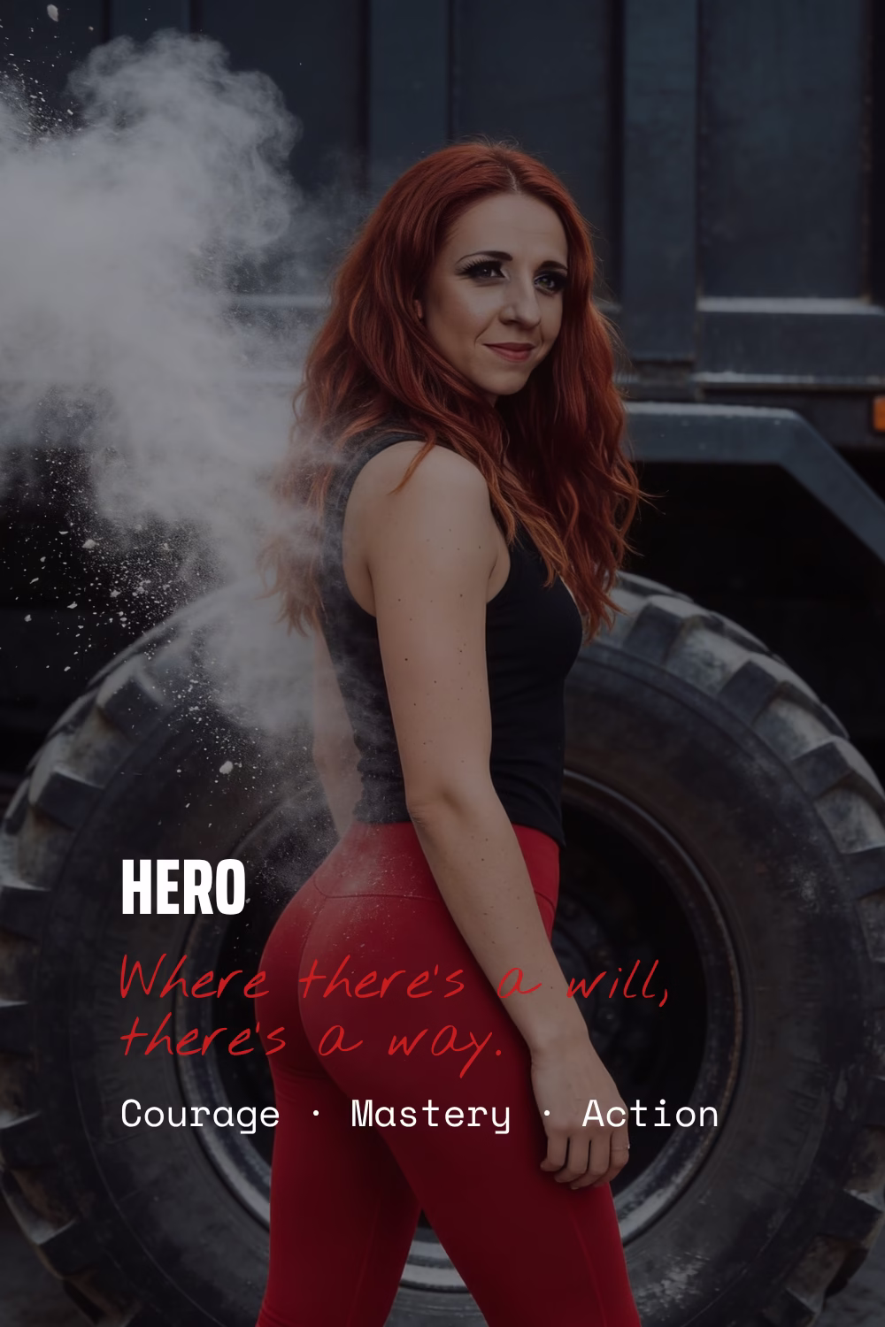 Hero brand archetype card — courage, mastery, action